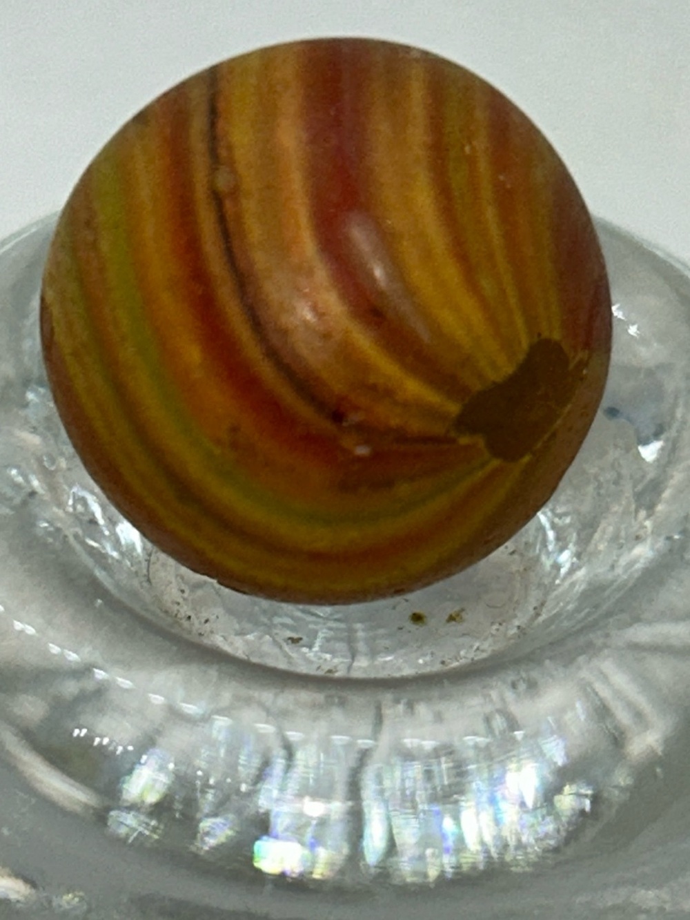 Antique German handmade marble Swirled Glass Marble in Amber, Olive & Rust RARE